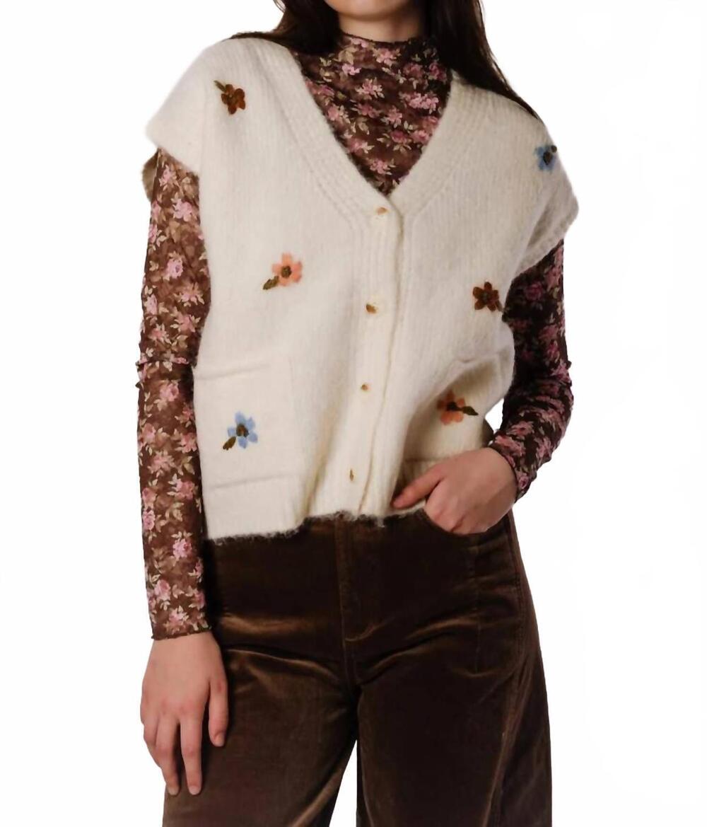 NEW WISHLIST brush floral embroidered vest in cream